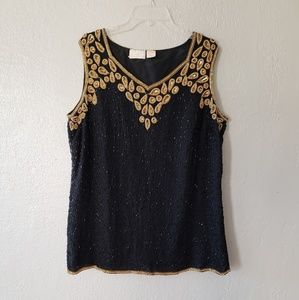ROAMAN'S BLACK AND GOLD BEJEWELLED BEADED BLOUSE/ TOP...PLUS SIZE